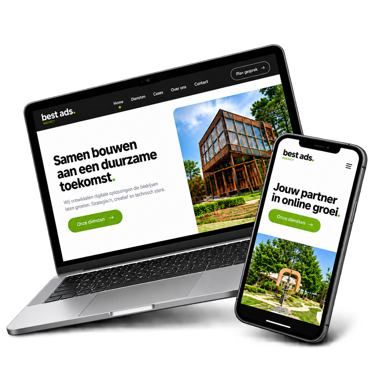 Professionele websites op laptop en smartphone